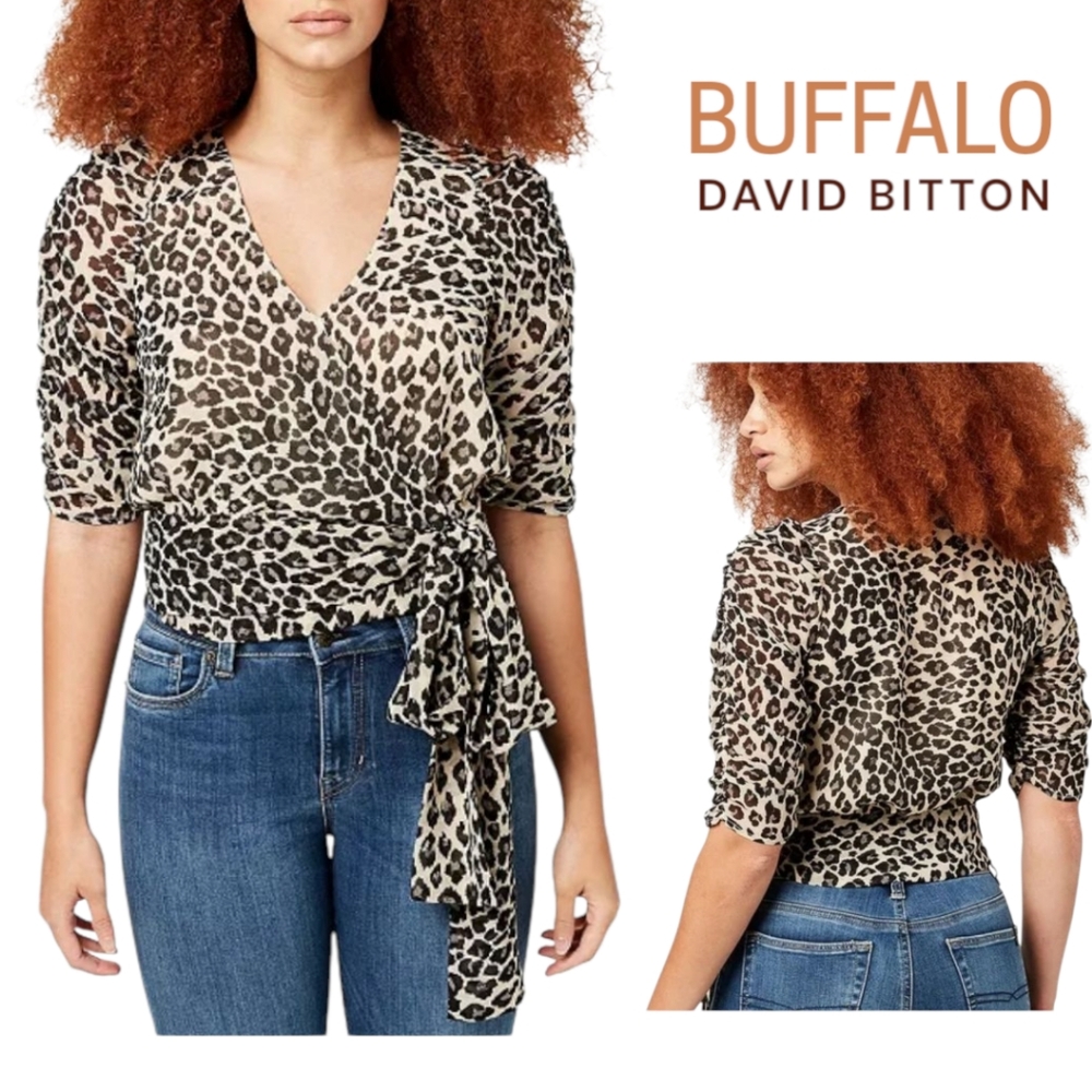 Buffalo David Bitton Natala Printed Ruched-Sleeve Top